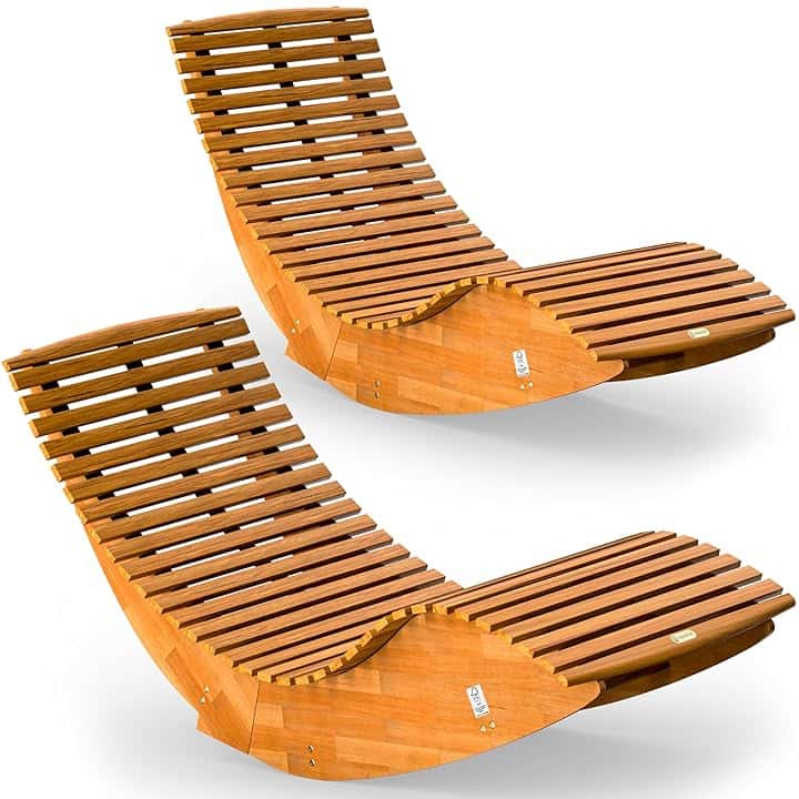 Casaria® 2x Sdraio a Dondolo JAVA Pieghevole 155x60x93cm Portata 160 kg Legno Acacia Certificato FSC® Lettino Sauna