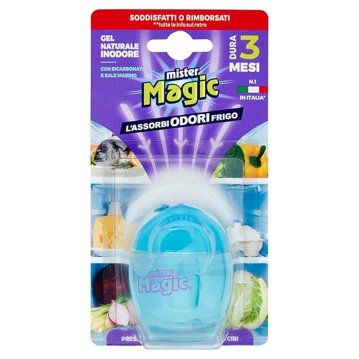 Mister Magic Assorbiodori Frigo , Gel Naturale Inodore con Bicarbonato e Sale Marino, Elimina i cattivi Odori di Cibo, Dura fino a 3 mesi, Accessori Cucina (Confezione da 1 Unità)