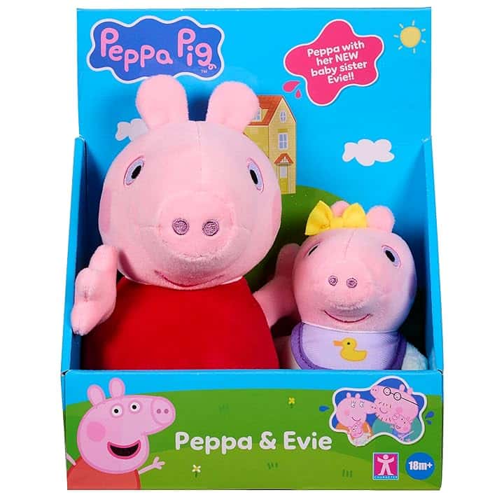 Peppa Pig Set Peluche 2 Pezzi – Peppa & Baby Evie – Peluche Super Morbidi nello Stile Classico, Giocattolo dai 18 Mesi in su