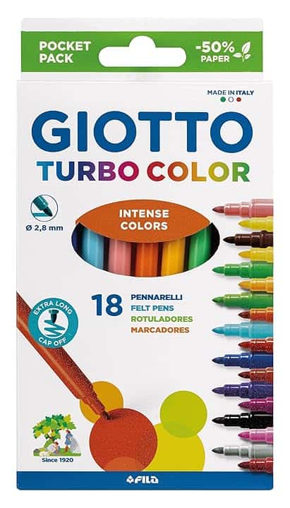 Giotto Turbo Color 18 Pennarelli Punta Fine Colori Assortiti Ricambio Astuccio