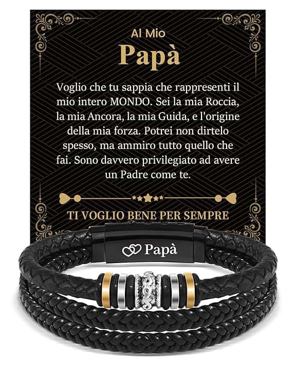 Cheerslife Bracciale Uomo in Pelle Regalo Uomo Figlio Fratello Idee Regalo Natale Compleanno Anniversario Matrimonio Laurea Scuola A Mio Figlio Regali per Lui Natale