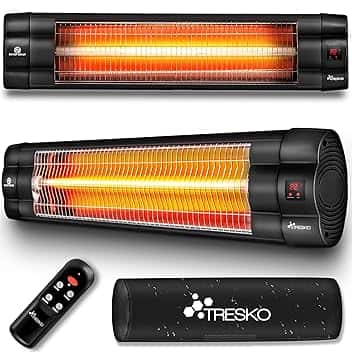 TRESKO Riscaldatore ad Infrarossi 2500W con Telecomando | con 3 Livelli di Calore | Stufa Elettrica da Esterno da Terrazzo per Fuori e Dentro | Radiatore Riscaldatore da Parete con Display LED