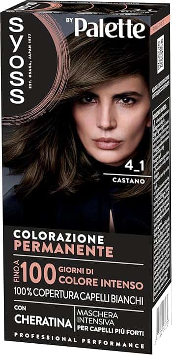 Syoss by Palette Colorazione Permanente 4-1 Castano, Colorazione capelli permanente con Cheratina, Tinta castano per 100% copertura dei capelli bianchi e fino a 100 giorni di colore intenso