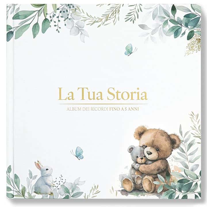 Album Nascita Bambino/a fino a 5 Anni - 76 Pagine con Adesivi Oro - Libro Nascita Bimbo/a, Album Ricordi Neonato - Idea Regalo Nascita e Baby Shower, Genere Neutro (Italiano)