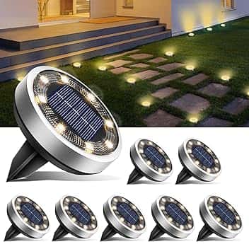 btfarm 8 Pezzi Luci Solari da Giardino, 8 LED Faretti Sepolta Solari a Led da Esterno, IP65 Impermeabile Lampade Faretto Solare da Terra per Prato Vialetto Cortile Strade Paesaggio, Bianco Caldo