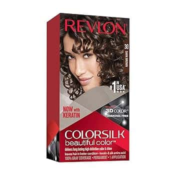 Revlon ColorSilk Beautiful Color, Tinta per Capelli Permanente, Senza Ammoniaca, con Cheratina, Colore e Brillanza Duratura, 30 Castano Scuro