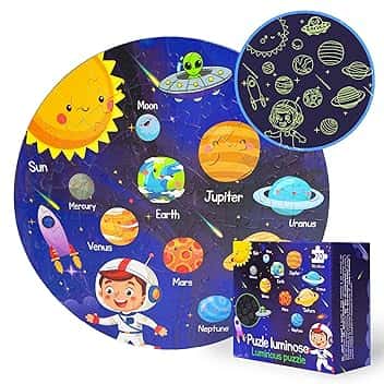 Puzzle Sistema Solare per Bambini (70 Pezzi) - Puzzle Bambini 3 a 8 Anni Educativi - Giochi bambini 3 a 8 Anni Montessori Brilla al Buio - Attività Spazio - Regalo Bambino 5 Anni e Bambina