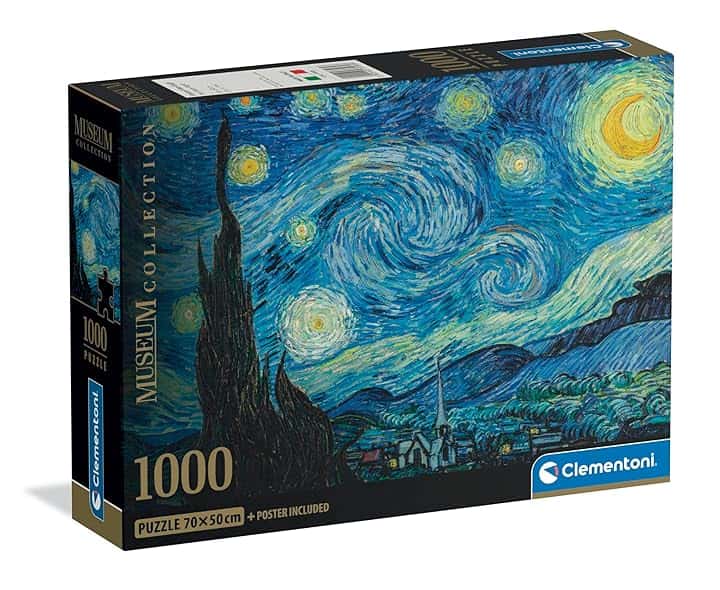 Clementoni - Puzzle Van Gogh 1000 Pezzi Arte per Adulti e Ragazzi, Museum Collection, Tema Notte Stellata, con Poster Incluso, Compact Box, Idea Regalo Uomo e Donna, Made in Italy, 70x50 cm, 37065