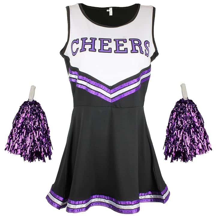 Cherry-on-Top Uniforme da cheerleader, con pompon, costume per musical a tema scuola superiore, 6 colori e 5 taglie disponibili