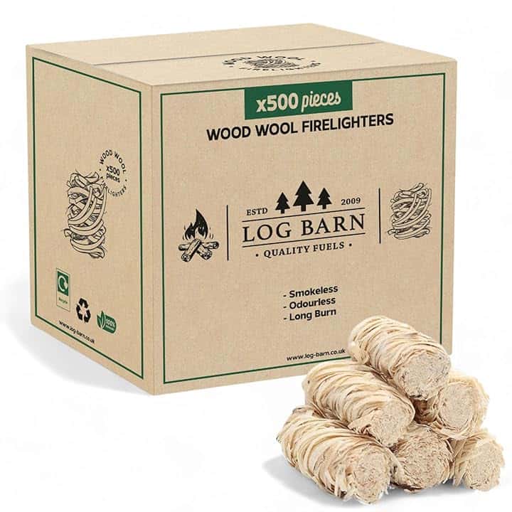 Log Barn Accendifuoco Naturale - Confezione da 500, Accendifuoco Ecologico per Stufe a Legna, Forno per Pizza, Camino, Falò, Accendi Fuoco per Barbecue – Legna da Ardere Originale Log Barn
