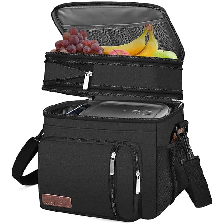 MIYCOO Borsa Termica Porta Pranzo, Borsa Frigo 15 Litri, Borsa Doppio Scomparto Pranzo Grande, Borsa Termica per Alimenti Caldi e Freddi da Viaggio per Uomo Donna Picnic/Barbecue/Campeggio/Viaggio