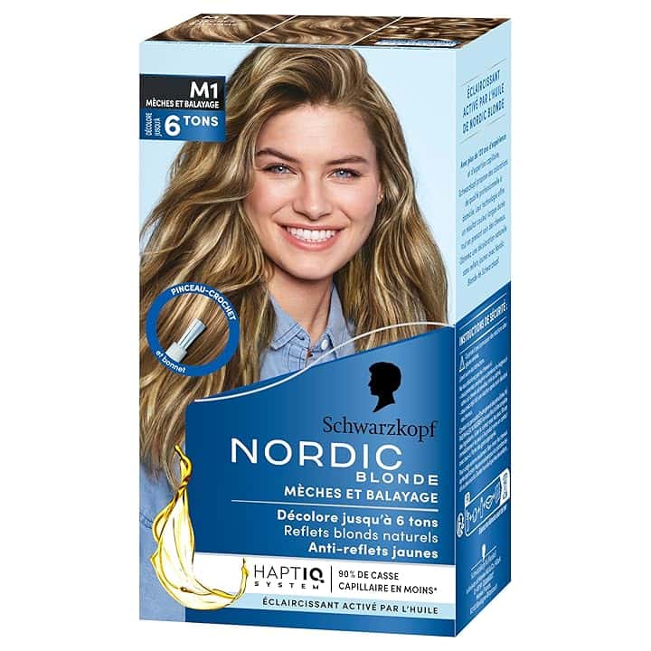 Schwarzkopf, Nordic Blonde, Schiarente Intensivo dall'Olio con Omega Plex, Meches Ultra M1, Senza Ammoniaca, Anti Giallo, per Capelli Morbidi (Il pacchetto può variare)