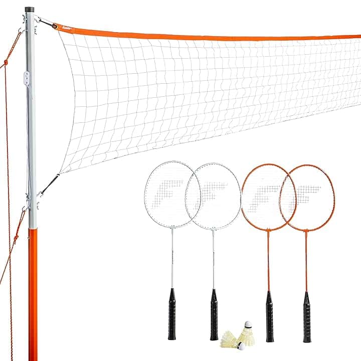 Franklin Sports - Set di Rete da Badminton per Esterni, Cortile + Rete da Badminton + Set di Attrezzature - (4) Racchette + (2) Uccelli + Rete Portatile Inclusa, Set per Adulti e Bambini