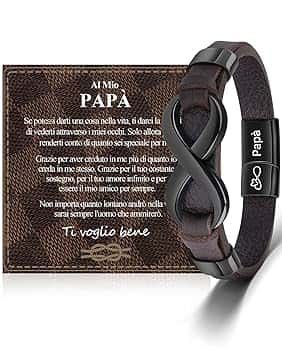 VU100 Bracciale Papà Regalo per la Festa del Papà Regalo per Papà Bracciale in pelle da Uomo Per il mio Miglior Papà Ti Voglio Bene Bracciale Regalo di Compleanno per Papà Uomo