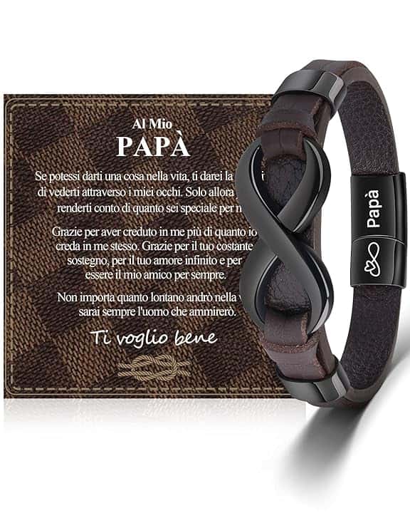 VU100 Bracciale Papà Regalo per la Festa del Papà Regalo per Papà Bracciale in pelle da Uomo Per il mio Miglior Papà Ti Voglio Bene Bracciale Regalo di Compleanno per Papà Uomo