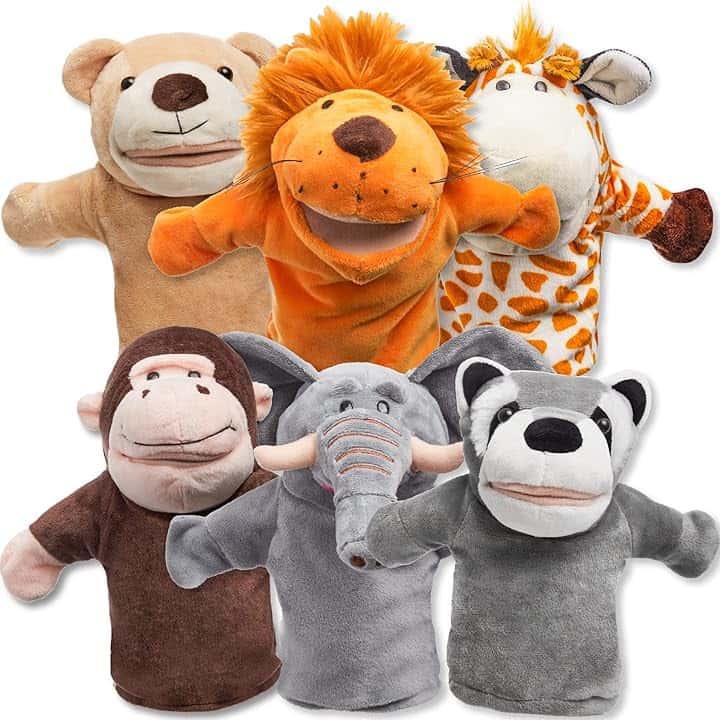 JOYIN Zoo amici Burattini di animali da mano con peluche a bocca aperta mobile (confezione da 6) per giochi fantasiosi
