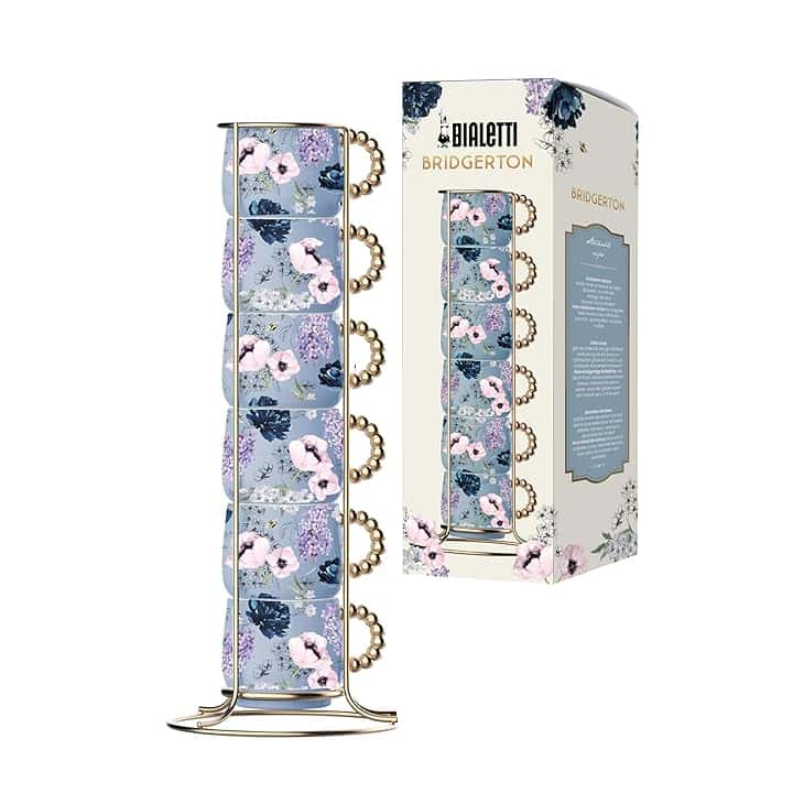 Bialetti Set 6 Tazzine Impilabili Bridgerton, Porcellana, No Lavastoviglie, No Microonde, 60ml
