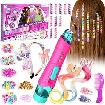 Fozcmisw Regalo Bambine 5 6 7 8 9 Anni – Set Accessori per Capelli Bambine con Macchina per Intrecciare Capelli, Perline per Capelli Fai da Te e Aiuto per Trecce, Cerchietto Unicorno e Fermagli per