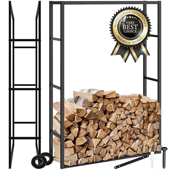 tectake® Scaffalatura Porta Legna per Interni ed Esterni, Portalegna in Acciaio Verniciato a Polvere, Legnaia Design Industriale Moderno, 100,5x25x150 cm - Nero