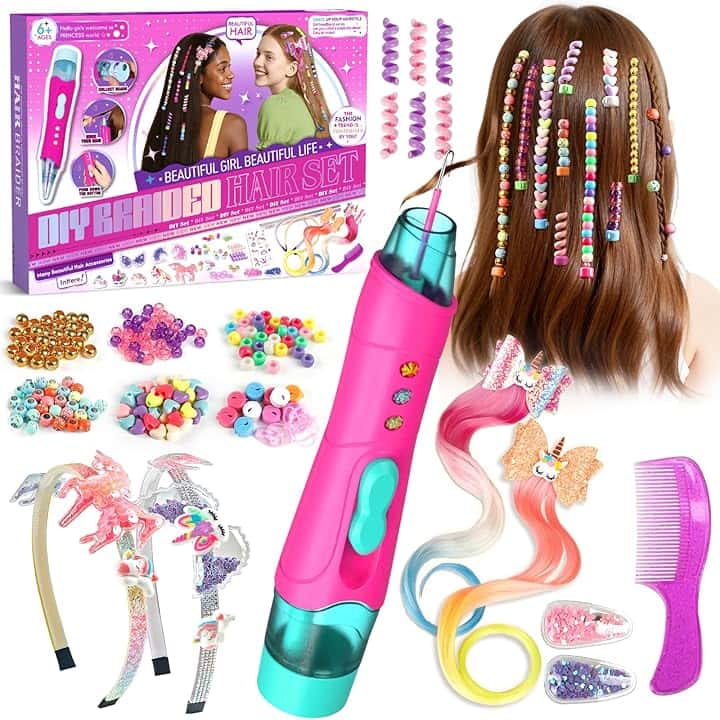 Hzitcigm Regali Bambine 5 6 7 8 Anni : Accessori per Capelli Giocattoli Bambina, 7-12 Bambini, Lavoretti Creativi per Bambin, Set fai da te per trecce da，Regalo di Compleanno e Natale per Ragazze