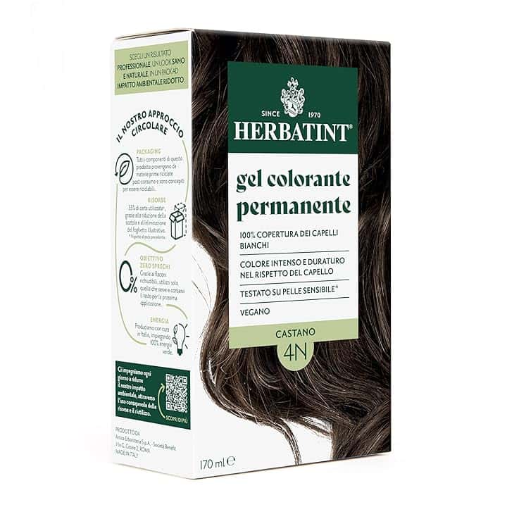 Herbatint Gel Colorante Permanente per Capelli 4N Castano - 170 ml | Senza Ammoniaca, 100% Copertura Capelli Bianchi | per Pelli Sensibili, con 8 Estratti Naturali Bio