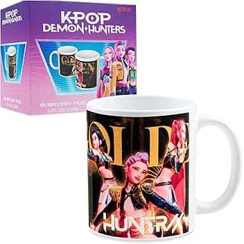 KPop Demon Hunters Ufficiale Huntrix Tazza Simpatica 315ml, Tazze Ceramica Tè e Caffè, Adatto al Microonde e Alla Lavastoviglie, Regali per Lei (Bianco Honmoon)