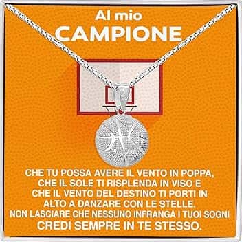 Bramart Collana Uomo Ragazzo Sportivo Basket Calcio Idee Regali per lui Bambino Sport Cindolo di Calcio Basket - Cofanetto con DEDICA incluso