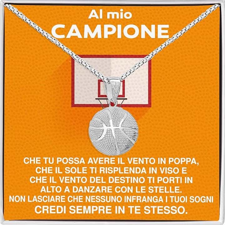 Bramart Collana Uomo Ragazzo Sportivo Basket Calcio Idee Regali per lui Bambino Sport Cindolo di Calcio Basket - Cofanetto con DEDICA incluso