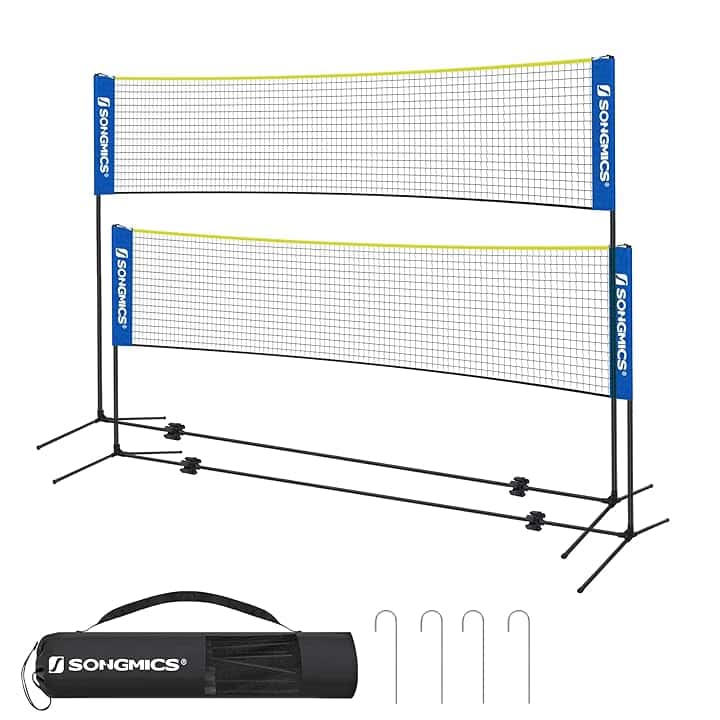 SONGMICS Rete da badminton da 3 m, rete da pallavolo, altezza pali regolabili, set portatile per tennis