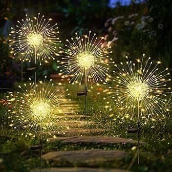 GIGALUMI Luci solari da giardino per esterni, luci solari per fuochi d'artificio 120 LED 4 pezzi, luci a stella impermeabili per cortile prato festa patio decorazione,bianco caldo ClimatePartner certified