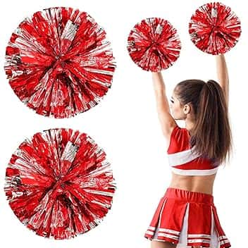 Pon Pon Cheerleader ,2 Pezzi Pompon da Cheerleader con Manici,Pompon da Cheerleader per Ragazze,Sport Cheer Party Accessorio,per Bambini e Adulti, Festa in Costume,lo Sport, la Danza Notturna,Rosso