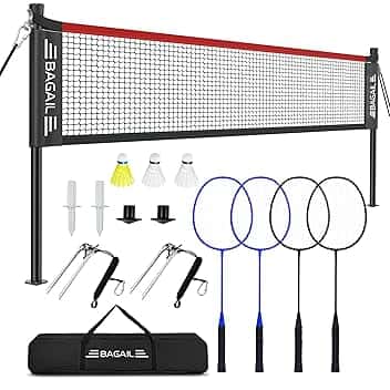BAGAIL Set di reti da Badminton per esterni-Dimensioni 20ft x 5ft, 4 Racchette, 3 palline da Badminton, rete in PE resistente e borsa per il trasporto per il cortile, la Spiaggia e Giochi in Famiglia