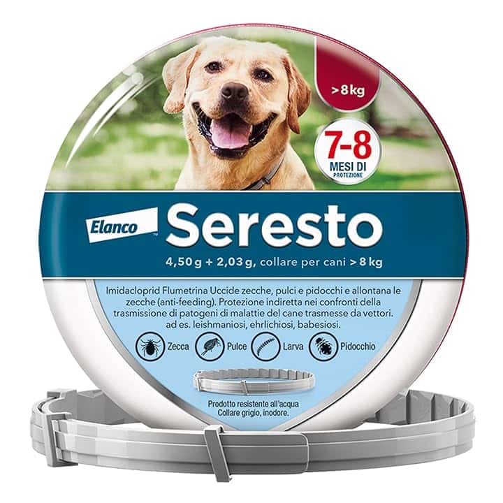 Elanco Seresto Collare antiparassitario, Per cani oltre 8 kg, Elimina pulci, zecche, pidocchi e protegge dal rischio di trasmissione della leishmaniosi fino a 8 mesi, 1 collare