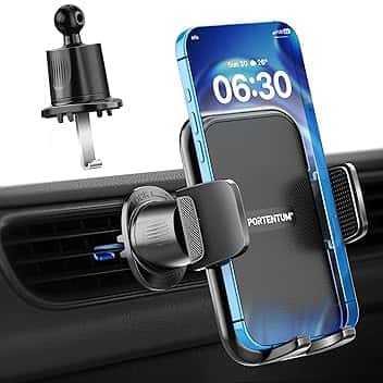 PORTENTUM Porta cellulare auto con gancio per presa d’aria – Nuova versione 2026 – Triplo aggancio – Rotazione 360° orientabile – portatelefono da automobile compatibile con telefoni da 4 a 7,5"