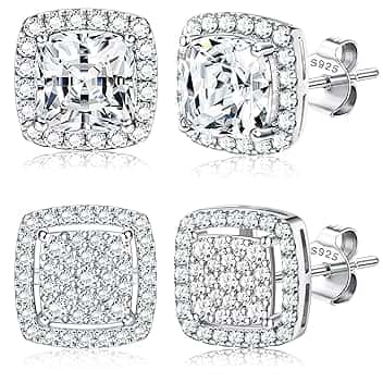 Dochais 2 Paia di orecchini donna uomo argento 925 Placcato Oro 14K orecchini diamante anallergici zirconi cubici rotondi quadrati imitazione diamante per donna uomo