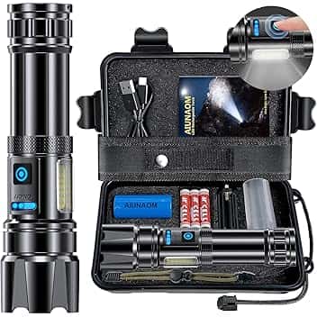 Torcia LED Ricaricabile, Torcia LED Potente Professionale,500000 lumen IPX6 Impermeabile con 9 Modalità Luce, per campeggio, escursionismo, emergenze