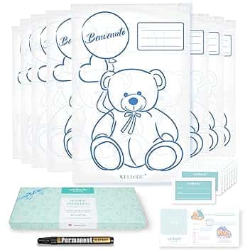 8 Bustine Corredino Neonato Ospedale Teddy Bear con Pennarello - Sacchetti Cambio Neonato Riutilizzabili per Asilo e Viaggi - Idea Regalo Nascita Baby Shower e Lista Nascita Bebè