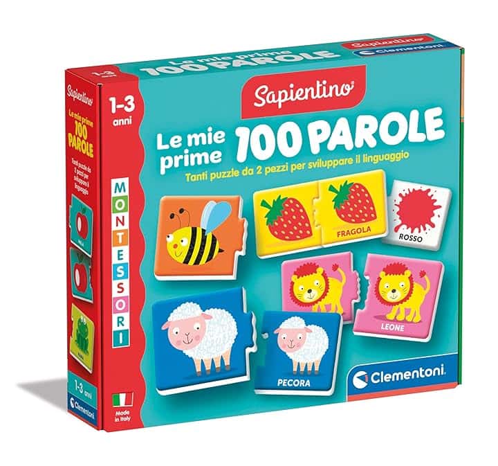 Clementoni - Sapientino Montessori Le Mie Prime 100 Parole, Gioco Educativo Bambini 1-3 Anni con 54 Puzzle a Incastro per Imparare Nuovi Vocaboli, Made in Italy, Lingua Italiana, 16851