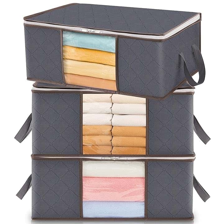 Lifewit Scatole per Vestiti, Scatola per Armadio Pieghevole, Contenitori per Armadio Salvaspazio, Contenitori Sottoletto, Scatoloni Trasloco per Coperte, Biancheria da Letto, Grigio, 35 L, 3 Pezzi