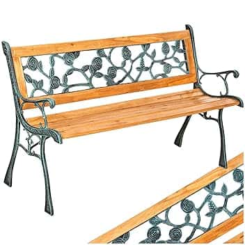 tectake® Panca da Giardino in Legno e Ghisa, Comoda Panchina da Esterno 2 Posti, Panca con Schienale, Resistente alle Intemperie, 124 x 52 x 74 cm - Marrone