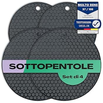 Sottopentola Silicone 4 Pezzi - resistente al calore fino a 230C° - Rispettoso dell'alimentazione - Sotto Pentola da Cucina - Proteggi Pentole - Protezione piano induzione - Tappentini - Salvapentole
