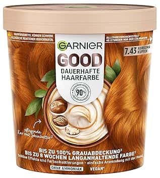 Garnier GOOD colore permanente per capelli 7.43 curcuma rame - Colorazione senza ammoniaca, fino al 100% copertura grigia, 1 pezzo, (Istruzioni in tedesco)