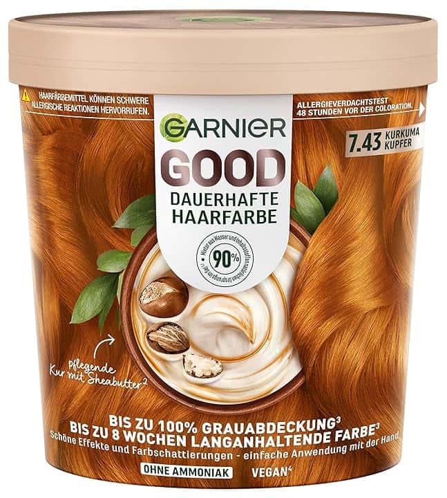 Garnier GOOD colore permanente per capelli 7.43 curcuma rame - Colorazione senza ammoniaca, fino al 100% copertura grigia, 1 pezzo, (Istruzioni in tedesco)