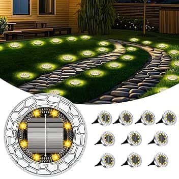 10 pezzi Luci Solari da Giardino, 8 LED Lampade Solare da Terra, Acciaio Inossidabile Bianco Caldo Faretti Sepolta Solari a Led da Esterno, per Prato, Vialetto, Marciapiede, Patio