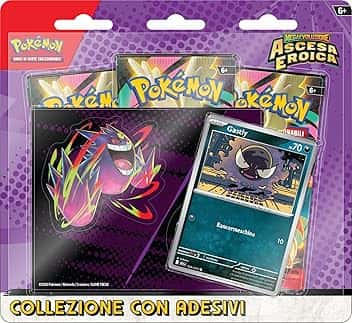 Pokémon: collezione con adesivi (Gastly) dell’espansione Scarlatto e Violetto - Ascesa Eroica del GCC Pokémon (una carta promozionale olografica e tre buste di espansione), Edizione in Italiano