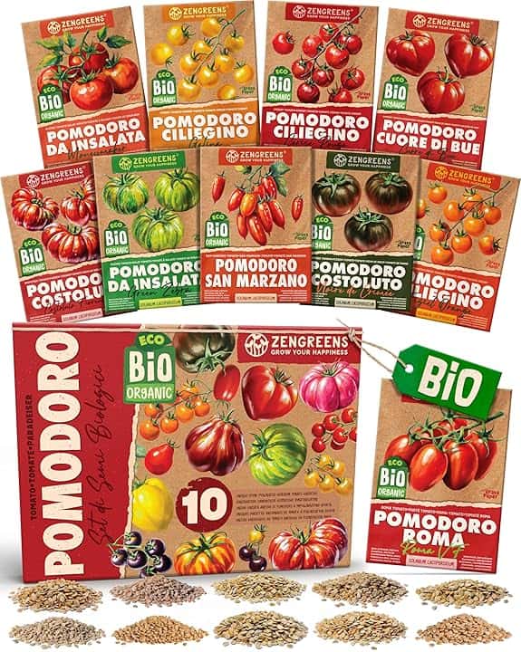 Set di Semi di Pomodoro bio (10 pezzi) - 10 Semi di Pomodoro per Coltivazione Facile in Giardino, Balcone o Serra - Semi da Piantare - Sementi