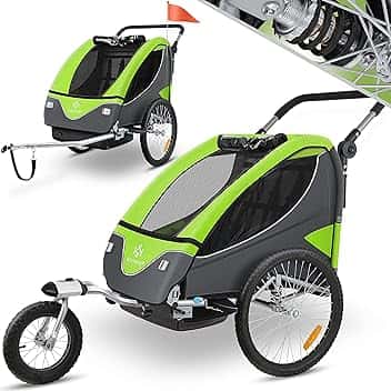 KESSER® Rimorchio per Bambini, ruotabile a 360°, con Sospensioni, 2in1 - Funzione Jogger/Rimorchio, Cintura a 5 punti, per 1 o 2 Bambini/max. 40kg