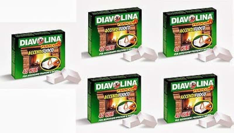 5 CONF.DA 40 CUBETTI DIAVOLINA ACCENDIFUOCO ORIGINALE CAMINO STUFA ORIGINALE