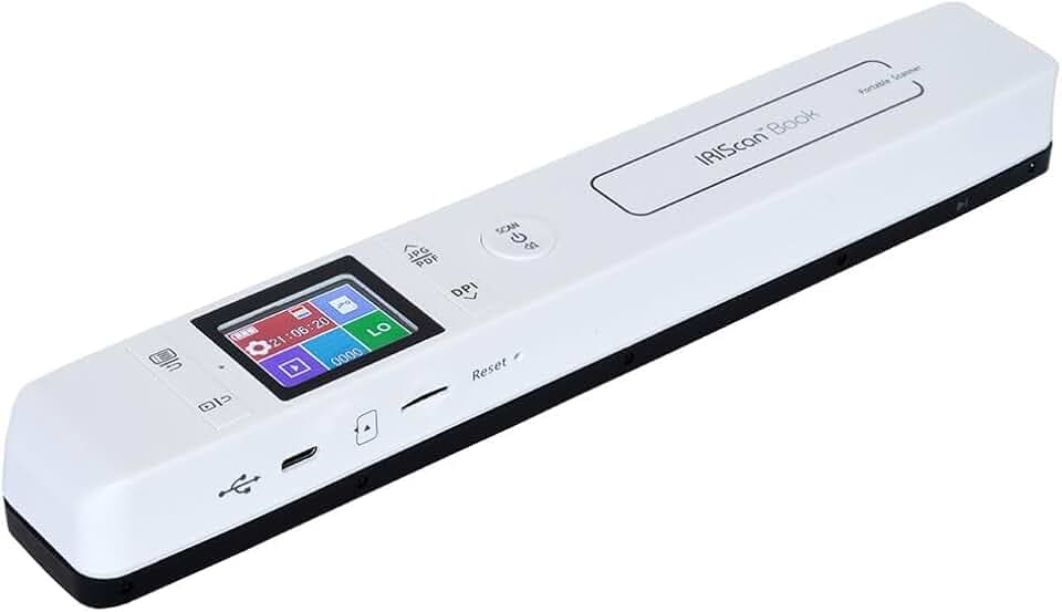IRIScan Book scanner portatile Batteria senza fili – v7: Scanner documenti a4, editor PDF gratuito, scanner a4 a Word, PDF, XLS, scheda SD, scansione tramite USB, Win Mac