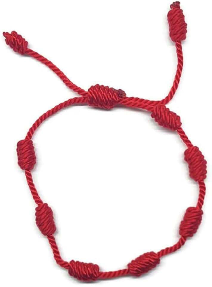 MYSTIC JEWELS By Dalia, braccialetto Cabala, in cordoncino di filo rosso, con 7 nodi, unisex, regolabile, per la protezione contro il malocchio, portafortuna